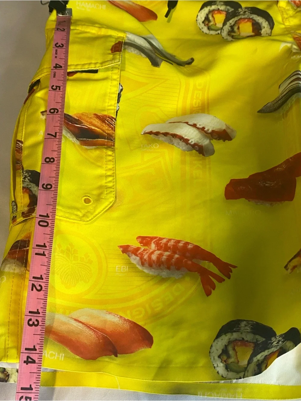 Analog Yellow Sushi-Print Board Shorts